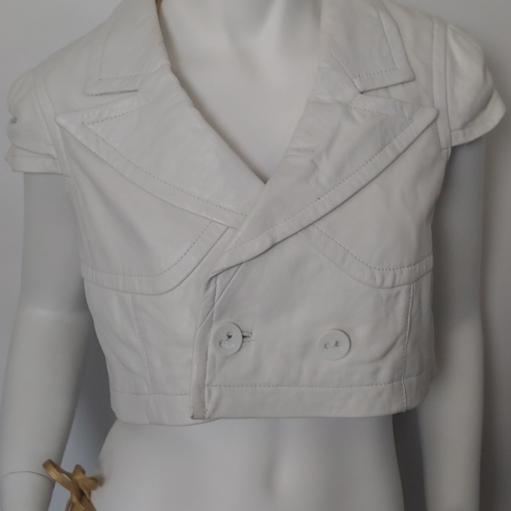 White leather crop jacket/ blouse Small